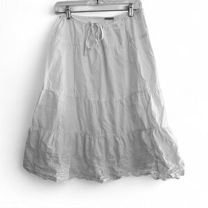 VINTAGE Y2K HEART MOON STAR COTTON WHITE MIDI SKIRT LACE HEM ELASTIC WAIST LARGE